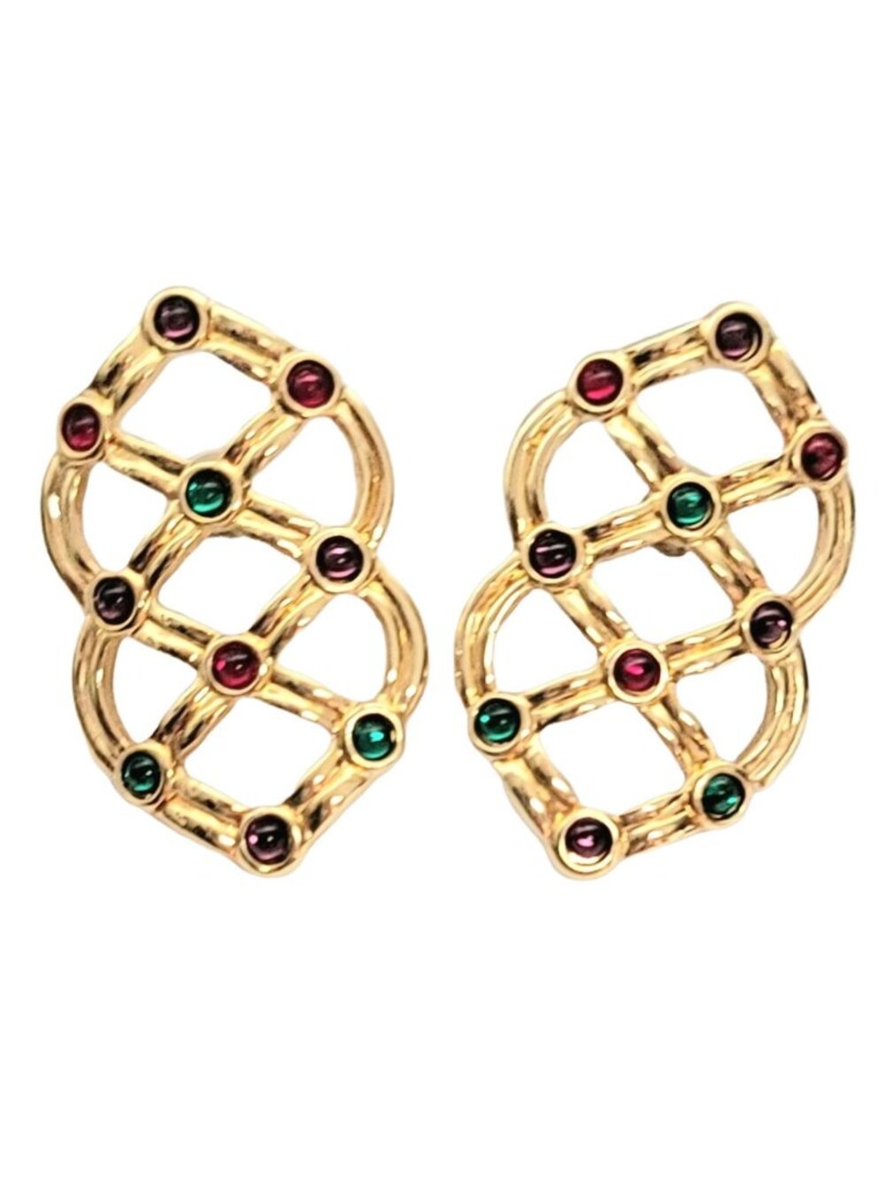 Swarovski Gold-Tone Lattice Multi-Color Crystal Post Earrings, Signed